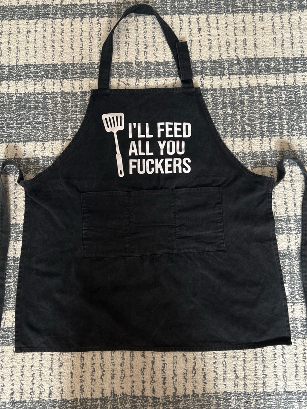 Black Graphic Cooking Apron with White Text